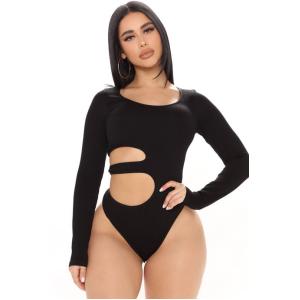 Black Women’s Cut-Out Long Sleeve Bodysuit